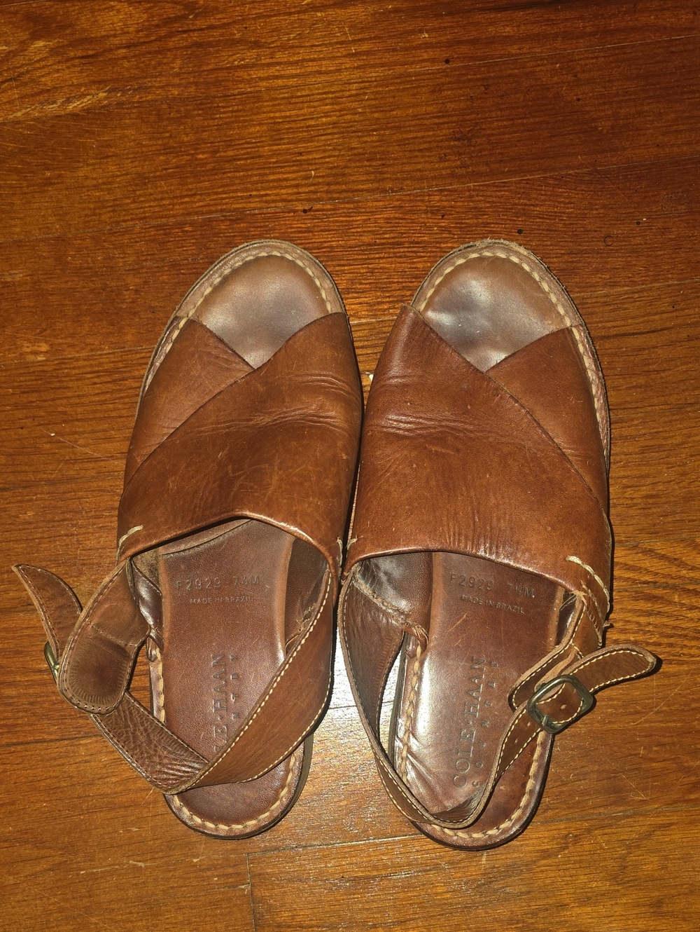 Cole Haan Men's Tan Brown Leather Cross-Strap Slingback Sandals